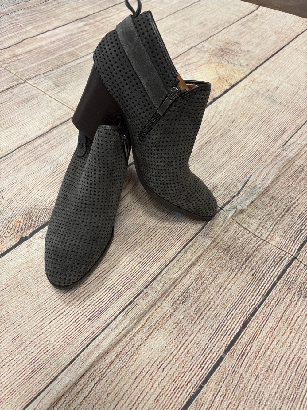 😍 Franco Sarto Perforated Suede Ankle Bootie in Dark Gray
